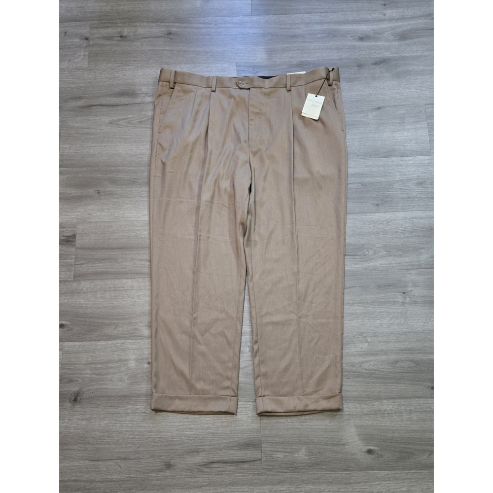 NWT CM Gold Series Men's Performance Pants Brown Pleated Cuffed Size 48x30